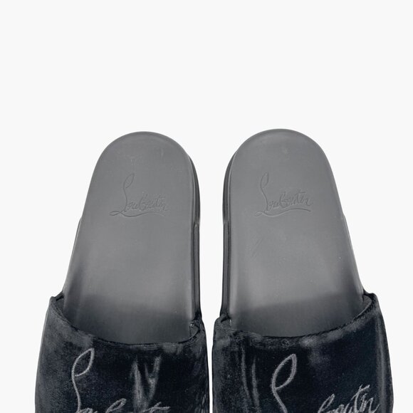 Christian Louboutin 'Navy Pool' Slide Sandals Size 37 US 7 Black Velvet Logo 34 - Picture 5 of 12